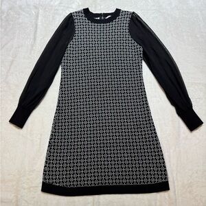 Black & White Long Sleeve Patterned Knit Dress